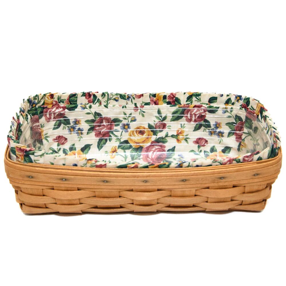 Longaberger 1995 Bread Basket With Garden Splendor Liner & Plastic Protector
